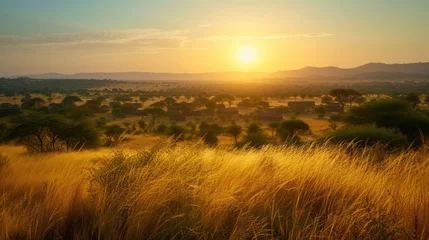 Foto op Canvas Grassland In Golden Sunset © Left