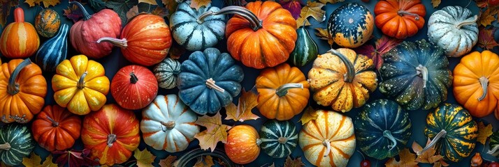 Vibrant Gourds and Pumpkins in Autumn Harvest Display Generative AI