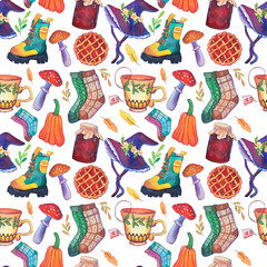 Watercolor pattern festive and hand drawn, autumn watercolor pattern