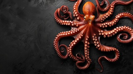 Obraz premium Tasty octopus on black background. Top view flat lay with copy space