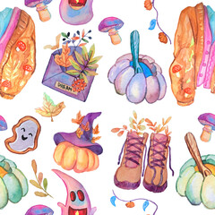 Watercolor pattern festive and hand drawn, autumn watercolor pattern
