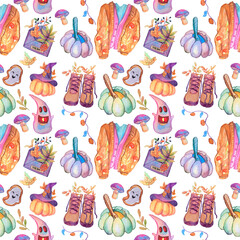 Watercolor pattern festive and hand drawn, autumn watercolor pattern