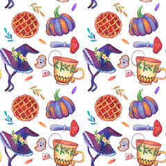 Watercolor pattern festive and hand drawn, autumn watercolor pattern