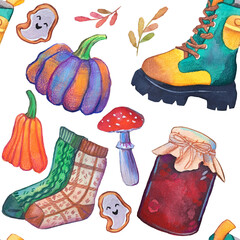 Watercolor pattern festive and hand drawn, autumn watercolor pattern