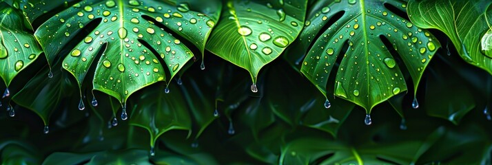 Tropical Leaves Draped in Morning Dew Generative AI