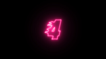 Neon number 4, number Four. Number four (4) Futuristic Hologram Neon Glow Digital Hologram Design Background. 4 monograms. Bright neon font number 4. Night show alphabet. 3d rendering.