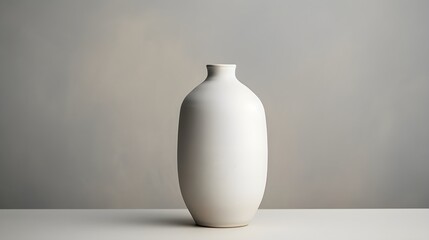 Handcrafted ceramic vase in a minimalist form, isolated on muted light grey.