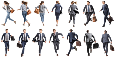 走る人々の切抜き素材集、スーツ姿など(背景透過)