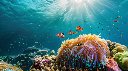 Naklejka na ściany i meble a vibrant coral reef teeming with colorful life