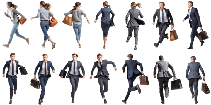 走る人々の切抜き素材集、スーツ姿など（背景透過）