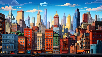 Urban life representation with the composition of cityscape and skies.