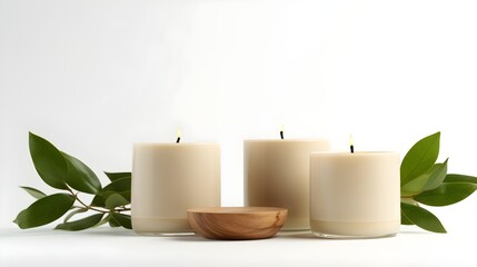 Fototapeta na wymiar Natural soy candles and eco-friendly home decor