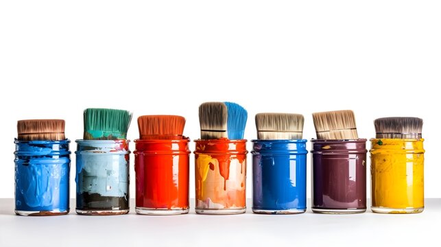 Paintbrushes and paint cans, an artistic and creative display of tools for painting and finishing