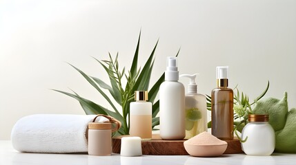Obraz na płótnie Canvas Plant-based skincare products and eco-friendly beauty tools