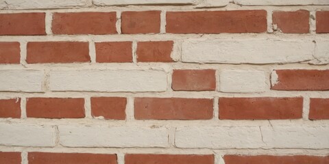 Brick wall texture with white shabby stucco, plaster. Red and white brick wall background