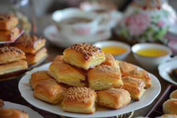 Obraz na płótnie Canvas Ramadan turkish kareem fresh pastries traditional food.