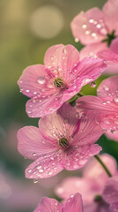 Close-up of delicate pink flowers with droplets