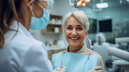 Une femme chez le dentiste pour une analyse de dents.