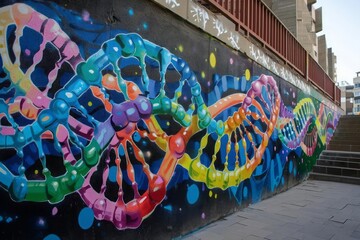 The dynamic nature of gene expression. Graffiti-style representations of genes coming to life, with bursts of color and creativity. - obrazy, fototapety, plakaty