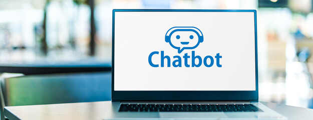 Laptop computer displaying logo of chatbot