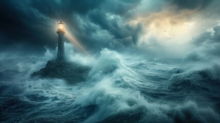 Lighthouse as a Beacon of Light in Stormy Sea