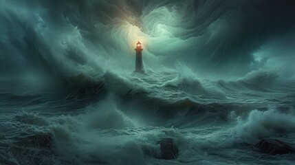 Lighthouse as a Beacon of Light in Stormy Sea