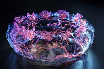 A futuristic 3D rendering of a brain undergoing real-time functional magnetic resonance imaging (fMRI). Neural activity with translucent layers revealing brain regions activated during cognitive tasks