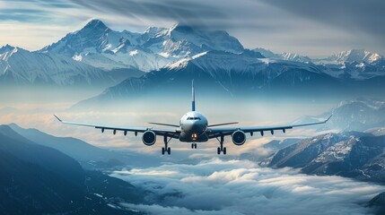 Fototapeta na wymiar airplane in the sky of mountains