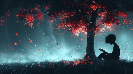 木の下にいる女子