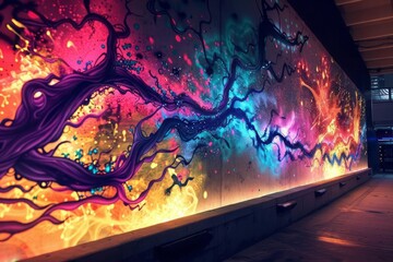 The dynamic nature of gene expression. Graffiti-style representations of genes coming to life, with bursts of color and creativity. - obrazy, fototapety, plakaty