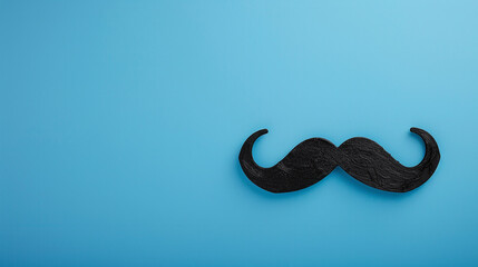 Black mustache on blue background. Space for copying text.