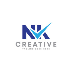 Creative Letter NK with tick mark, checkmark logo