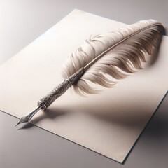 A sheet of white paper and a beautiful quill feather lying on it