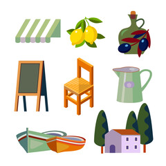 Provence travel set of vector flat vector icons