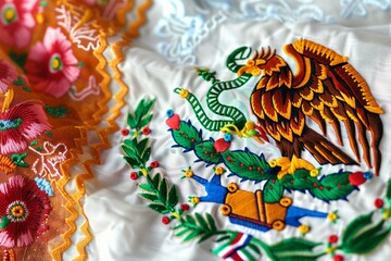 Cinco de mayo embroidery on a Mexico flag, National fiesta and celebration