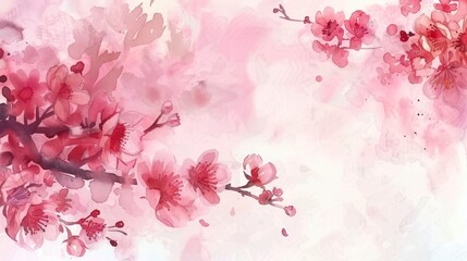 Fototapeta na wymiar Scenic watercolor background, floral composition Sakura - generative ai