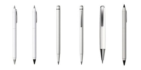 Collection of white pen isolated on a white background as transparent PNG