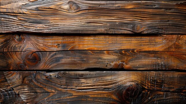 Detailed view of a wooden wall constructed with overlapping planks, showcasing the natural texture and pattern of the lumber.