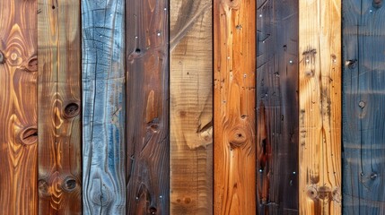 Detailed view of a wooden fence made of lumber boards, showcasing the texture and pattern of the timber. - obrazy, fototapety, plakaty