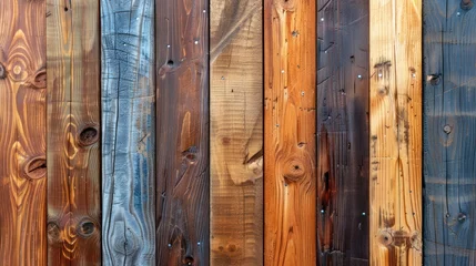 Fotobehang Detailed view of a wooden fence made of lumber boards, showcasing the texture and pattern of the timber. © FryArt Studio