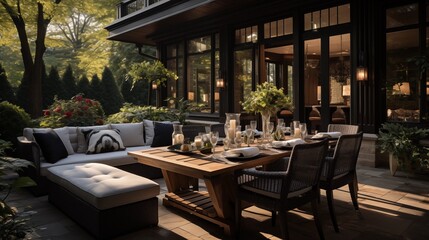 Fototapeta premium An outdoor oasis with light pearl and rich onyx patio furniture