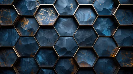 Tapeten A hexagonal metallic structure painted in gold against a blue backdrop. © FryArt Studio