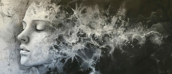 Smoky Gray Watercolor, A painting with gray tones and splashes of white creating a smoky effect.