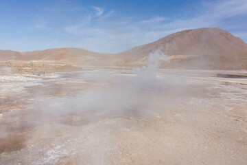 Tatio Geysers, San Pedro de Atacama, Chile. Hot spring volcanic Geysers.