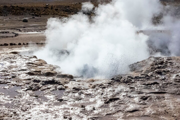 Tatio Geysers, San Pedro de Atacama, Chile. Hot spring volcanic Geysers.