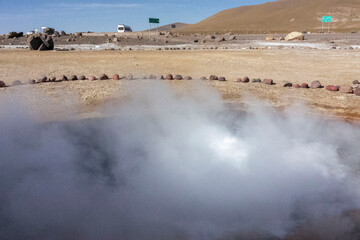 Tatio Geysers, San Pedro de Atacama, Chile. Hot spring volcanic Geysers.