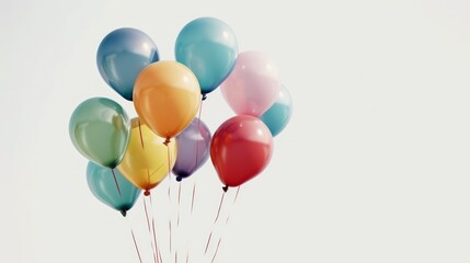 A bunch of colorful balloons against a solid white background, suitable for overlaying custom messages or graphics.
