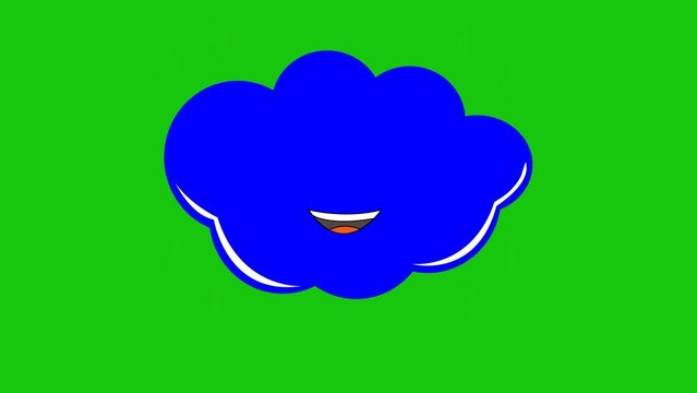 Animation of clouds with excited expressions, Green screen background. 