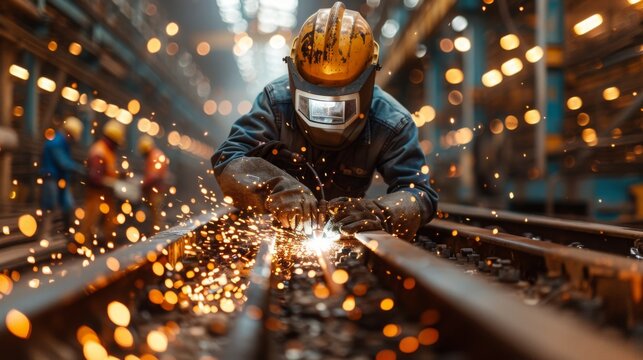 workers construct the tunnel in the rock with modern equipment and boring machines