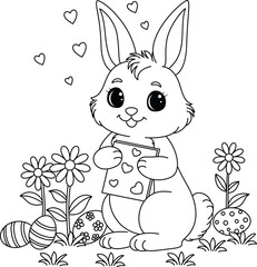 Easter bunny with eggs coloring page for kids